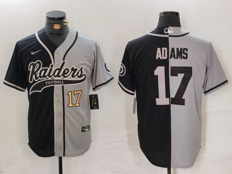 Mens Las Vegas Raiders #17 Davante Adams Number Grey Black Split Cool Base Stitched Baseball Jersey